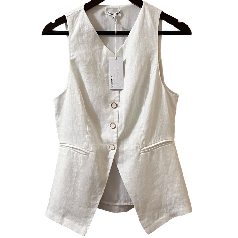 Reformation Top Aspen Linen Vest‎ Sz 4 - Picture 5 of 9